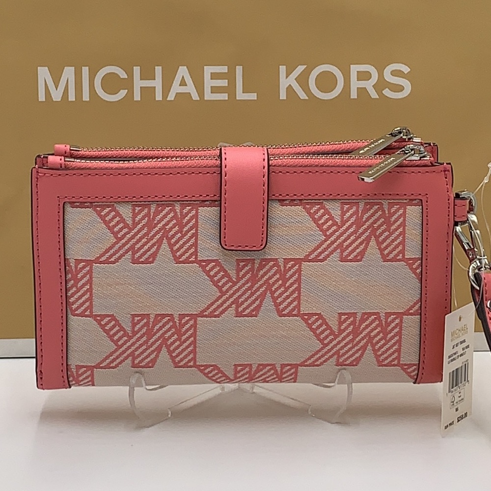 MICHAEL KORS JET SET TRAVEL LARGE DOUBLE ZIP WRISTLET WALLET TEA ROSE COLOR - Picture 6 of 14